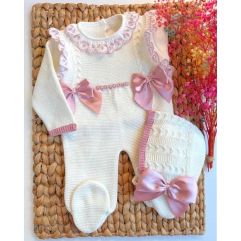 Ella Marina Baby Knit Footie Set Baby Girl 0-3M Pink Cream New With Tags